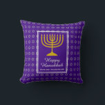 HAPPY HANUKKAH | Menorah | Star of David | Purple Cushion<br><div class="desc">Stylish purple HANUKKAH pillow with faux silver Star of David in subtle background pattern. Placeholder text is customisable so you can change HAPPY HANUKKAH to a greeting of your own choice (text of similar length) or in your own language. Part of the HANUKKAH Collection. Other pillow versions also available in...</div>