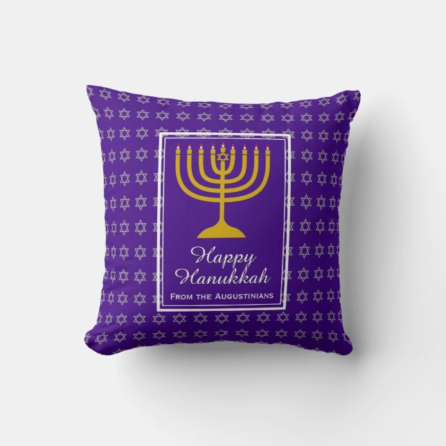 HAPPY HANUKKAH | Menorah | Star of David | Purple Cushion (Front)