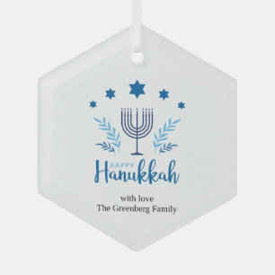 Happy Hanukkah Menorah Stars Festive Glass Tree Decoration