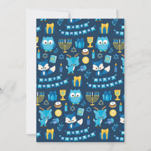 Happy Hanukkah Menorah Sufganiyot Cute Owl Blue Holiday Card