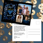 Happy Hanukkah Menorah Watercolor CUSTOM 3 Photo Holiday Postcard<br><div class="desc">Sweet drawing to wish someone happy hanukkah! Click "personalise" to add your own photos to the front and text to the back side. Also available as greeting card or digital download to send instantly via email or text message. Check my shop for more or let me know if you'd like...</div>