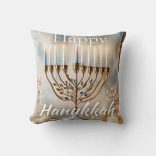 Happy Hanukkah Menorah Watercolor Modern Luxury Cushion