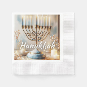 Happy Hanukkah Menorah Watercolor Modern Luxury Napkin