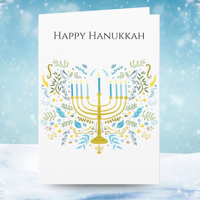 Happy Hanukkah Menorah with Flowers  Card (Creator Uploaded)