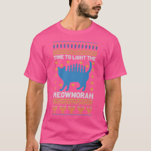 Happy Hanukkah Meownorah Jewish Cat Menorah Funny T-Shirt