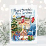 Happy Hanukkah Merry Christmas Card<br><div class="desc">Cute and whimsical Happy Hanukkah Merry Christmas card. Personalise with your own text.</div>