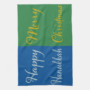 Happy Hanukkah Merry Christmas Dual Holiday Design Tea Towel