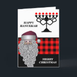 Happy Hanukkah & Merry Christmas Holiday Card<br><div class="desc">Happy Hanukkah & Merry Christmas Holiday Card features red buffalo plaid background  Menorah & a cute Santa face.The inside of the card has a personal message template.A perfect greeting card for Hanukkah & Christmas. Please click on personalise button to customise it with your own text.</div>