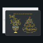 Happy Hanukkah Merry Christmas Holiday Card<br><div class="desc">A "happy everything" holiday card featuring a menorah and Christmas tree against a black background. The card is easy to customise with your wording, font and font colour. Not exactly what you're looking for? All our products can be custom designed to meet your needs at no extra charge. Simply contact...</div>