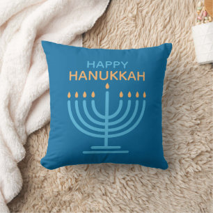 Happy Hanukkah Minimalist Blue Family Photo Cushion