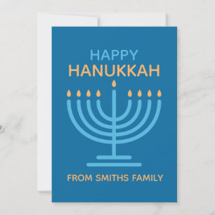 Happy Hanukkah Minimalist Blue Family Photo Holiday Card