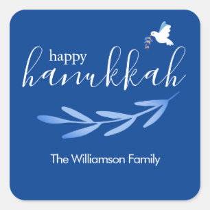 Happy Hanukkah   Modern Blue and White Hanukkah Square Sticker