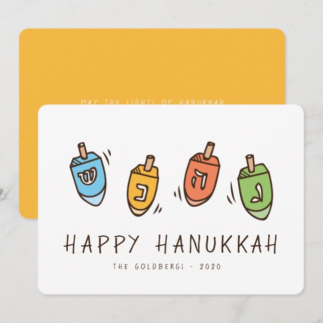 Happy Hanukkah Modern Dreidel Holiday Card (Front/Back)