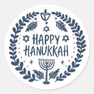 HAPPY HANUKKAH Modern Hand-Drawn Cute Whimsical  Classic Round Sticker
