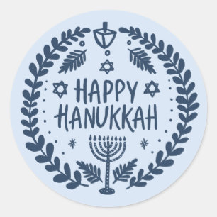 HAPPY HANUKKAH Modern Hand-Drawn Cute Whimsical  Classic Round Sticker