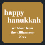 Happy Hanukkah Modern Honey Gold Personalised Square Sticker<br><div class="desc">Happy Hanukkah Modern Honey Gold Personalised Square Sticker</div>