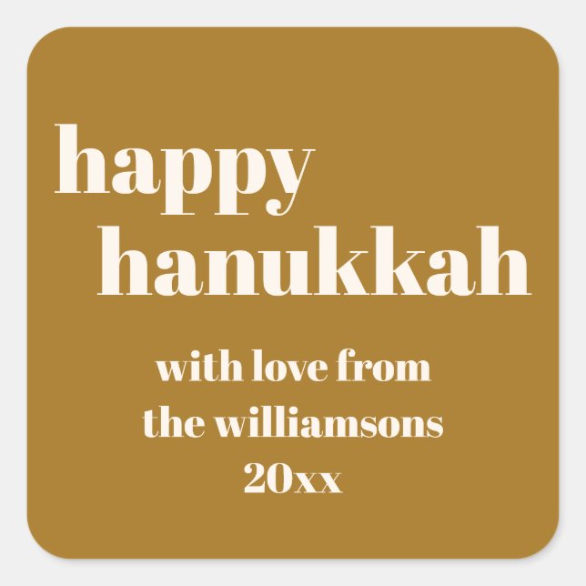 Happy Hanukkah Modern Honey Gold Personalised Square Sticker (Front)