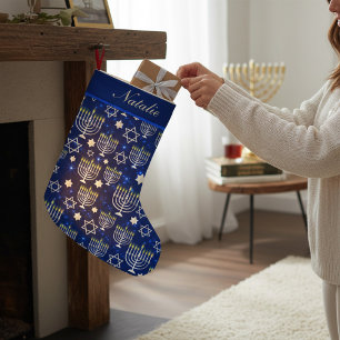 Happy Hanukkah Modern Menorah Personalised Name Small Christmas Stocking