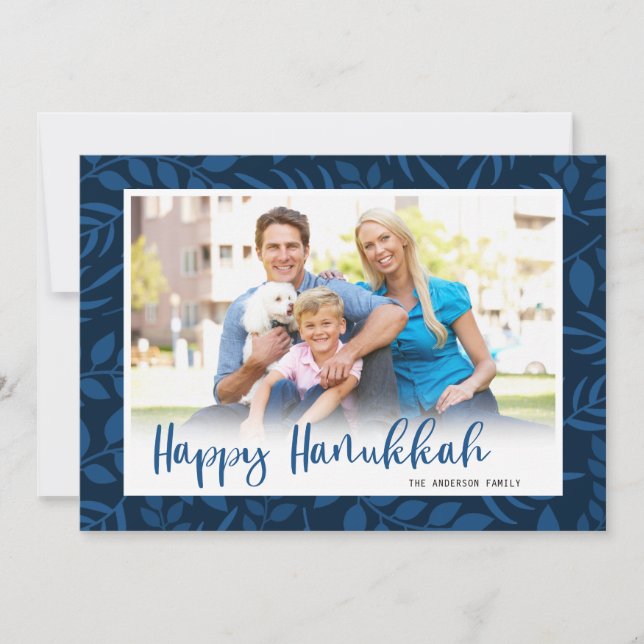 Happy Hanukkah Modern Script Photo Holiday Card (Front)
