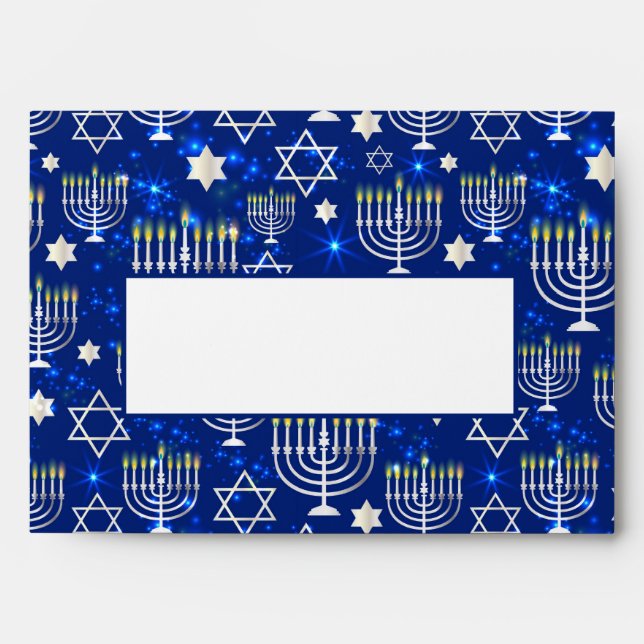 Happy Hanukkah Modern Star Of David Menorah Envelope (Front)