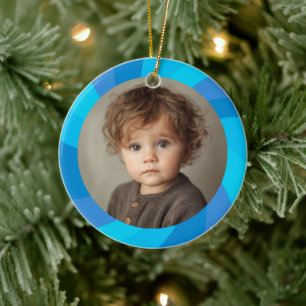 HAPPY HANUKKAH Modern Swirl Star Custom PHOTO Ceramic Tree Decoration