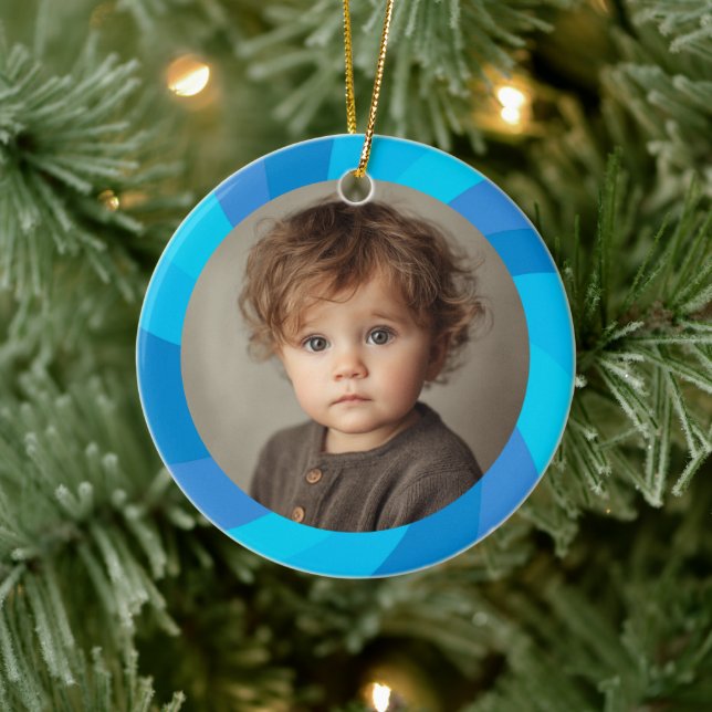 HAPPY HANUKKAH Modern Swirl Star Custom PHOTO Ceramic Tree Decoration (Tree)
