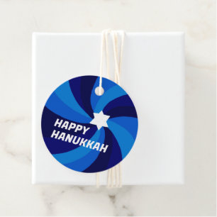 HAPPY HANUKKAH Modern Swirl Star Custom TO FROM Favour Tags