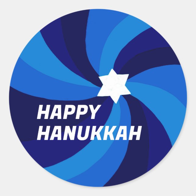HAPPY HANUKKAH Modern Swirl Star of David Custom Classic Round Sticker (Front)