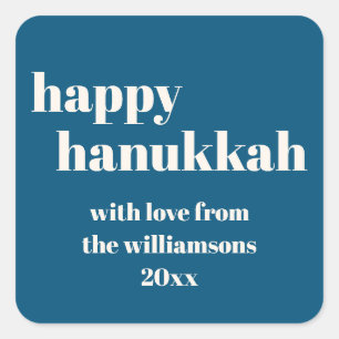 Happy Hanukkah Modern Teal Blue Personalised Square Sticker