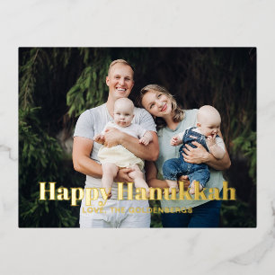 Happy Hanukkah modern typography custom photo Foil Holiday Postcard