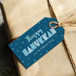 Happy Hanukkah Modern Whimsical Typography Teal Gift Tags<br><div class="desc">“Happy Hanukkah.” Fun whimsical handcrafted typography along with a random Star of David pattern in light dusty blues all overlaying midnight navy blue hand drawn lines and a dark teal blue background help you usher in the festival of lights. Hand drawn light blue lines and a random Stars of David...</div>