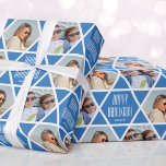 Happy Hanukkah Name & Photos Star Pattern Blue Wrapping Paper<br><div class="desc">Make your Hanukkah gift extra special with this personalised celebration wrapping paper. Featuring two of your favourite photos framed inside a seamless star pattern. Easy to replace with your own custom greeting and name. This versatile design is perfect for many different occasions including Hanukkah, birthdays, holidays, new home and more!...</div>