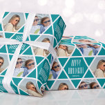 Happy Hanukkah Name Photos Star Pattern Turquoise Wrapping Paper<br><div class="desc">Make your Hanukkah gift extra special with this personalised celebration wrapping paper. Featuring two of your favourite photos framed inside a seamless star pattern. Easy to replace with your own custom greeting and name. This versatile design is perfect for many different occasions including Hanukkah, birthdays, holidays, new home and more!...</div>
