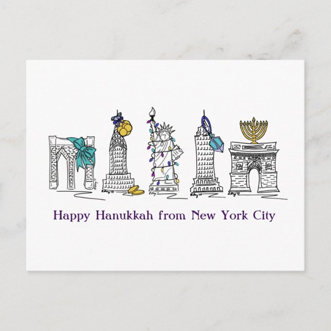 Happy Hanukkah New York City NYC Jewish Holidays Holiday Postcard (Front)