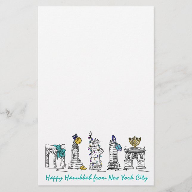 Happy Hanukkah NYC New York City Jewish Holidays Stationery (Front)