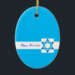 Happy Hanukkah ornament<br><div class="desc">A lovely blue ornament with the Star of David. Add names and the date to the back of the ornament. Change to a Bar or Bat Mitzvah ornament also with name and date for something special for the boy or girl.</div>