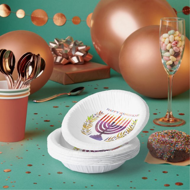 Happy Hanukkah Paper Bowls Plate (Multi)