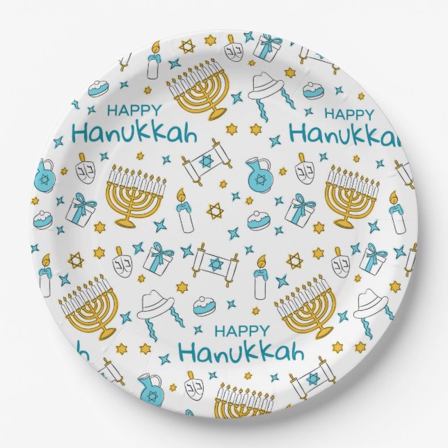 Happy Hanukkah Paper Plate (Front)