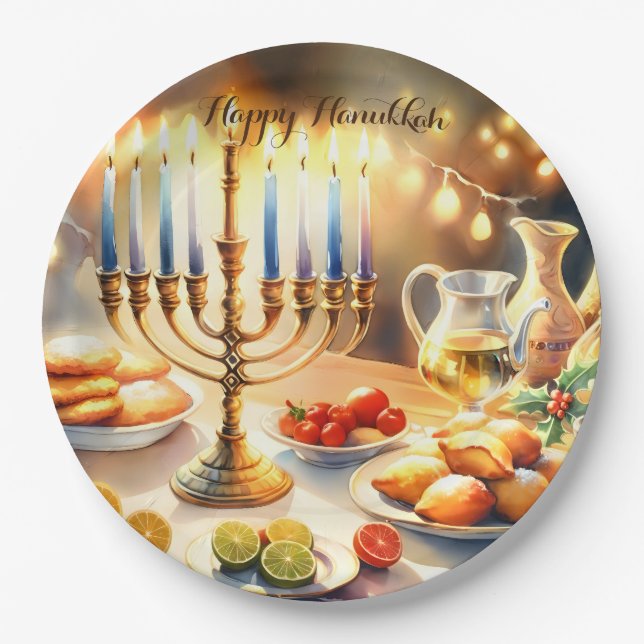 Happy Hanukkah Paper Plate (Front)