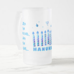 Happy Hanukkah Party Beautiful Blue Decoration Frosted Glass Beer Mug