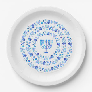 Happy Hanukkah Party Beautiful Blue Decoration Paper Plate