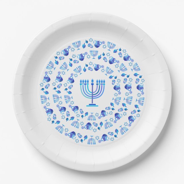 Happy Hanukkah Party Beautiful Blue Decoration Paper Plate (Front)