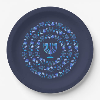 Happy Hanukkah Party Beautiful Blue Decoration Paper Plate