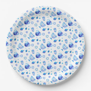 Happy Hanukkah Party Beautiful Blue Decoration Paper Plate