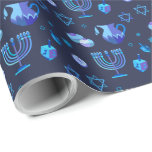 Happy Hanukkah Party Beautiful Blue Decoration Wrapping Paper<br><div class="desc">Happy Hanukkah Party Beautiful Blue Decoration, Jewish Holiday, Wrapping Paper. Jewish Holiday Hanukkah background with traditional Chanukah symbols - wooden dreidels (spinning top), doughnuts, gold menorah, candles, star of David and glowing blue lights wallpaper pattern. Hanukkah Festival Event Decoration. Jerusalem, Israel. Crafts & Party Supplies > Gift Wrapping Supplies >...</div>