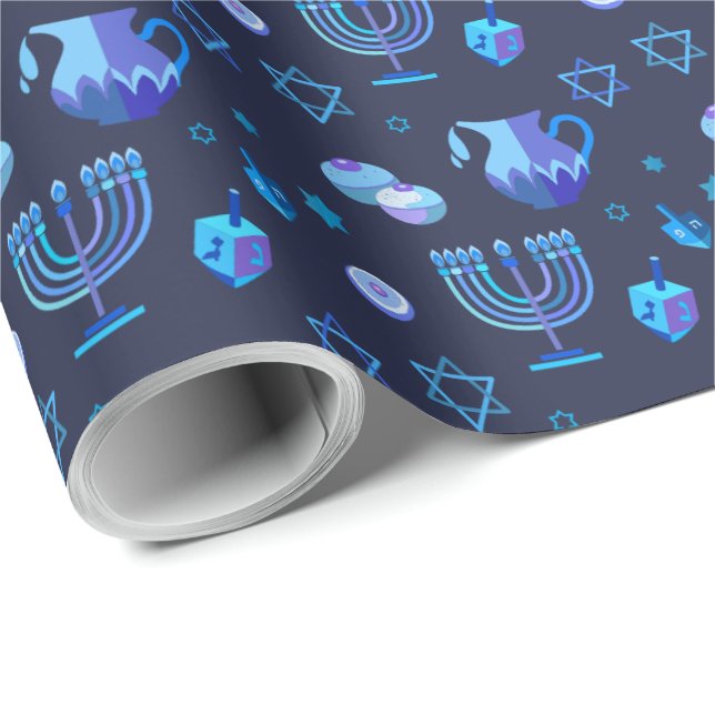 Happy Hanukkah Party Beautiful Blue Decoration Wrapping Paper (Roll Corner)