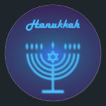 Happy Hanukkah Party Beautiful Decoration Classic Round Sticker<br><div class="desc">Happy Hanukkah Party Beautiful Decoration,  Jewish Holiday,  Classic Round Sticker. Jewish Holiday Hanukkah background with traditional Chanukah symbols - menorah,  candles,  star of David and glowing lights wallpaper pattern. Hanukkah Festival Event Decoration. Jerusalem,  Israel.
Crafts & Party Supplies > Gift Wrapping Supplies > Stickers & Labels</div>