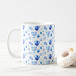 Happy Hanukkah Party Beautiful Decoration Coffee Mug<br><div class="desc">Happy Hanukkah Party Beautiful Decoration, Jewish Holiday, Coffee Mug and Cup. Jewish Holiday Hanukkah background with traditional Chanukah symbols - wooden dreidels (spinning top), doughnuts, gold menorah, candles, star of David and glowing lights wallpaper pattern. Hanukkah Festival Event Decoration. Jerusalem, Israel. Home > Kitchen & Dining > Drinkware > Mugs...</div>