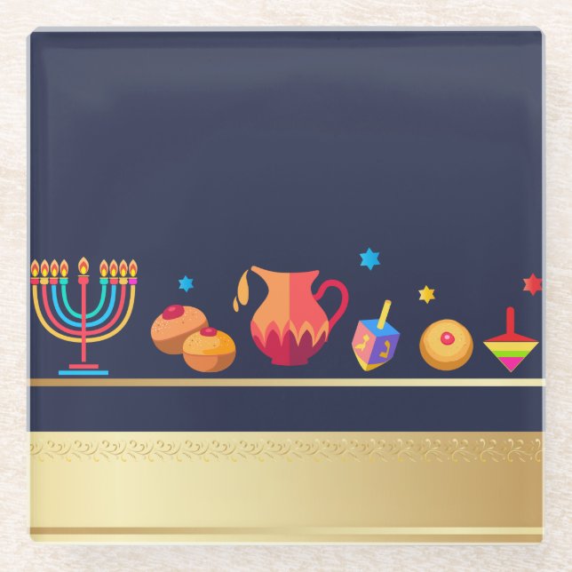 Happy Hanukkah Party Beautiful Decoration Glass Coaster (Front)