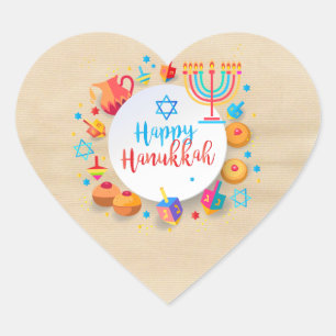 Happy Hanukkah Party Beautiful Decoration Heart Sticker